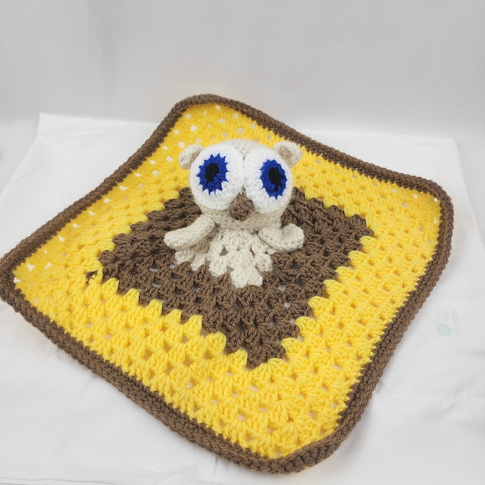 Owl Security Lovey Handmade Crochet Baby Blanket-Unisex Shower Gift‎ Child - Picture 2 of 5